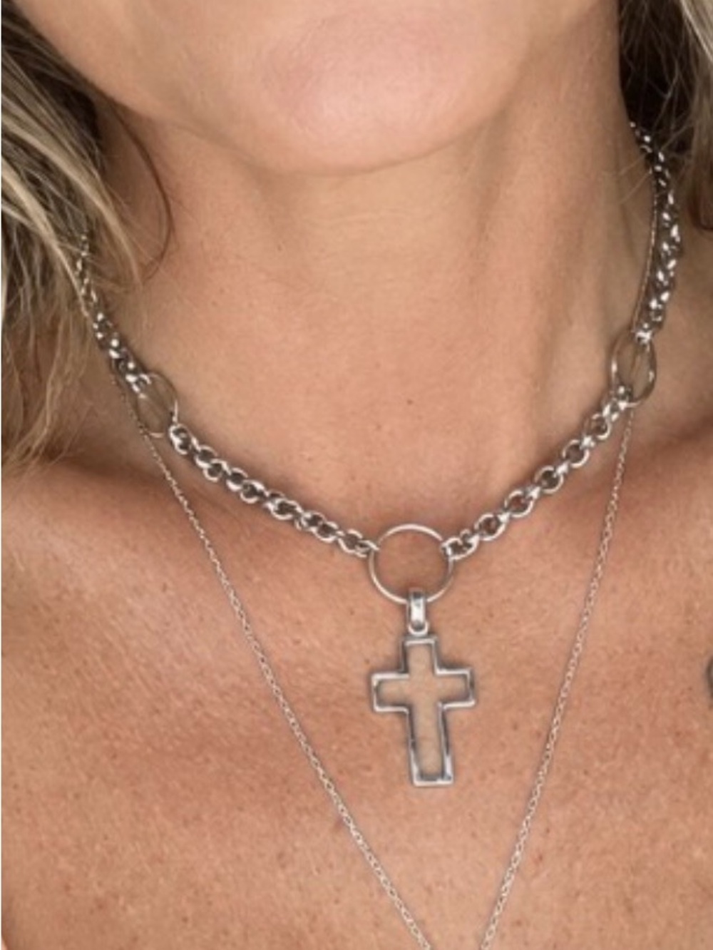 Handcrafted Stainless Steel Cross Pendant Chunky Chain Necklace